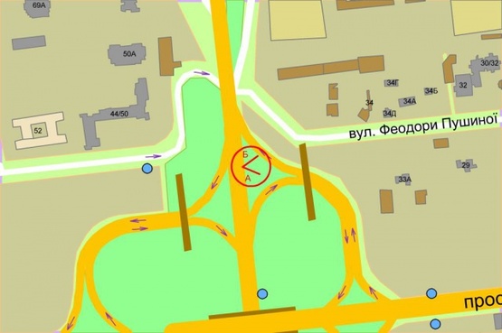 Схема рекламной плоскости по адресу Палладина проспект (заезд на Победы проспект)