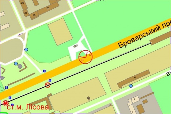 Схема рекламной плоскости по адресу Броварской проспект (за 300м до М"Лесная" на въезд в Киев)