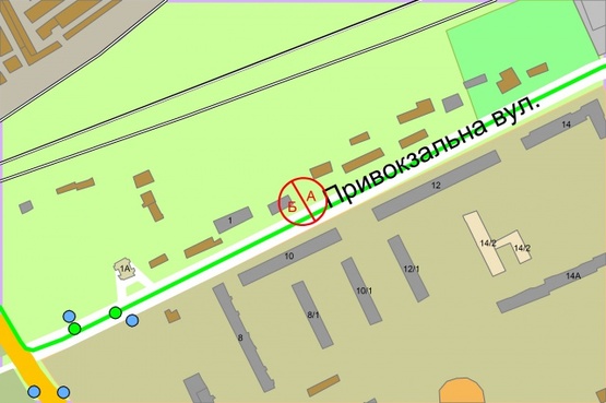 Схема рекламної площини за адресою вул. Привокзальна, 10 напроти