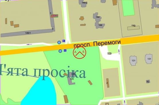 Схема рекламной плоскости по адресу Перемоги проспект /  Чорнобильська (рух до Киева)