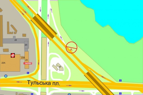 Схема рекламной плоскости по адресу Богатырская ул., съезд на Оболонский проспект (транспортная разв.с Московским пр.)