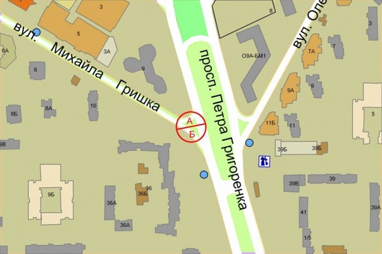 Схема рекламної площини за адресою Григоренка Петра проспект / Гришка Михайла,  рух до ТЦ"Епіцентр"