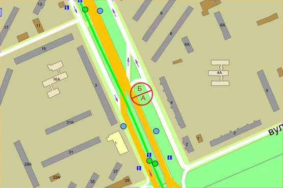 Схема рекламной плоскости по адресу Братиславська, 4 (на розподілювачі), після 250 метрів руху від (М)"Чернігівська"
