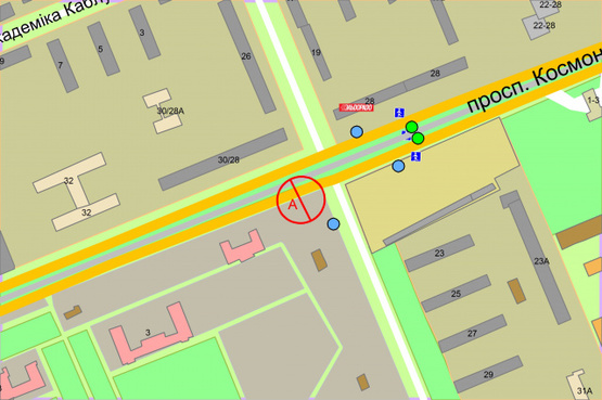 Схема рекламной плоскости по адресу Космонавта Комарова проспект / Героев Севастополя