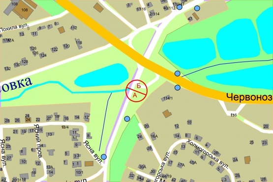 Схема рекламной плоскости по адресу Кайсарова / Валерія Лобановського (Краснозвездный) проспект