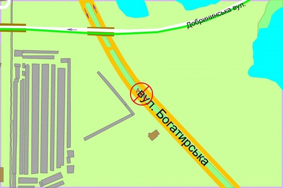 Схема рекламной плоскости по адресу Богатирська 1А, (розподілювач), Автосалон Mitsubishi/Peugeot,  рух в напрямку Петрівки