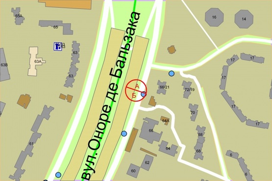 Схема рекламной плоскости по адресу Оноре де Бальзака, після 60 метрів руху від вул.Костянтина Данькевича, в напрямку проспекту Генерала Ватутина