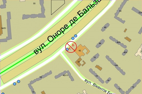 Схема рекламной плоскости по адресу Оноре де Бальзака, 42/20 (біля супермаркету "Фора")