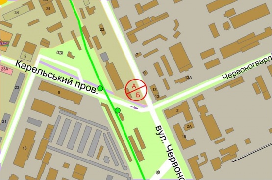 Схема рекламной плоскости по адресу Гната Хоткевича (Червоногвардейска),13 / Карельский провулок, рух до  М" Чернигівска"