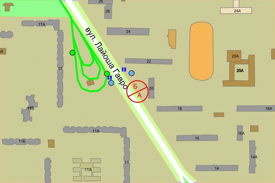 Схема рекламної площини за адресою Йорданська (Лайоша Гавро), 20 (Супермаркет"Фора")  рух в напрямку вул.Маршала Малиновського