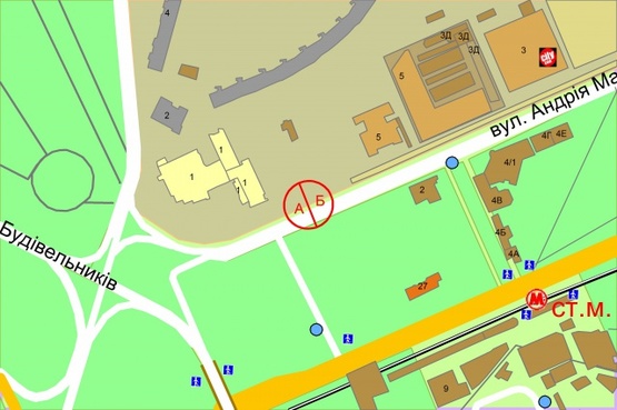 Схема рекламной плоскости по адресу Андрія Малишка, 1 (біля Готель Братислава)