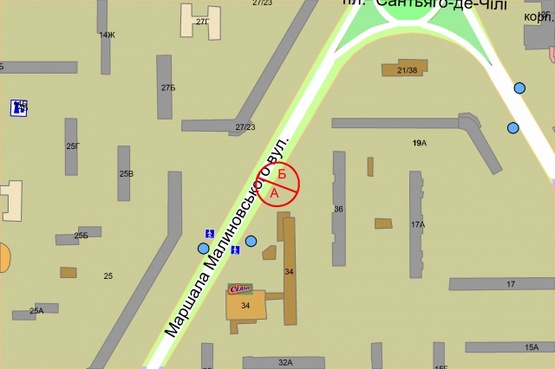 Схема рекламної площини за адресою Маршала Малиновського, 34 рух до проспекту Героїв Сталінграда