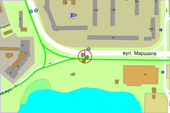 Схема рекламной плоскости по адресу Маршала Малиновського, 8  / Добринінська, (світлофор), зупинка "Пожежне депо"