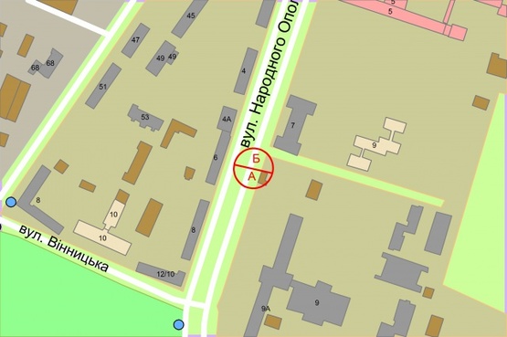 Схема рекламной плоскости по адресу вул. Народного Ополчення, 6 напроти