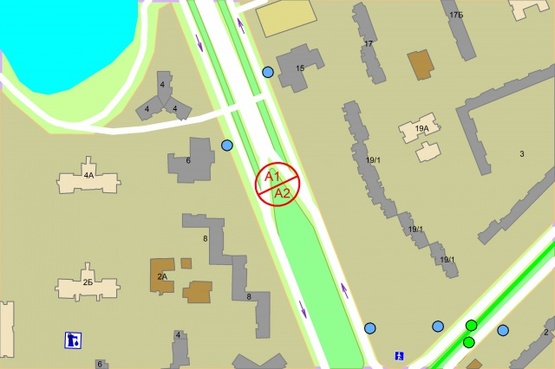 Схема рекламной плоскости по адресу Ревуцького, 6 навпроти, (розподілювач) рух від вул. Тростянецька / Анни Ахматової