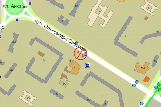 Схема рекламной плоскости по адресу Сержа Лифаря (Сабурова), 3  (рух від  площі Анкари)