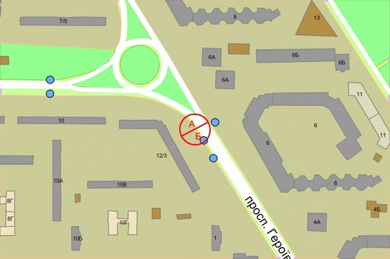 Схема рекламної площини за адресою Героїв Сталінграду проспект, 3/12 (світлофор) напрямок руху від проспекту Степана Бандери, ліворуч