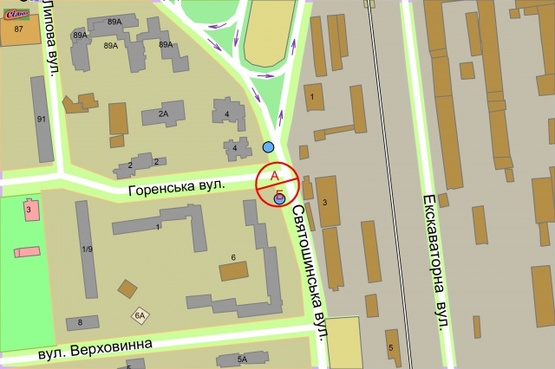 Схема рекламной плоскости по адресу Святошинська / Львівська (Горенська), рух від Святошинська площа (світлофор)