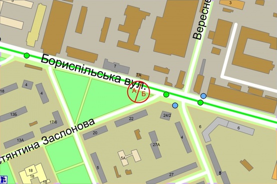 Схема рекламной плоскости по адресу Бориспільська /  Заслонова, 22