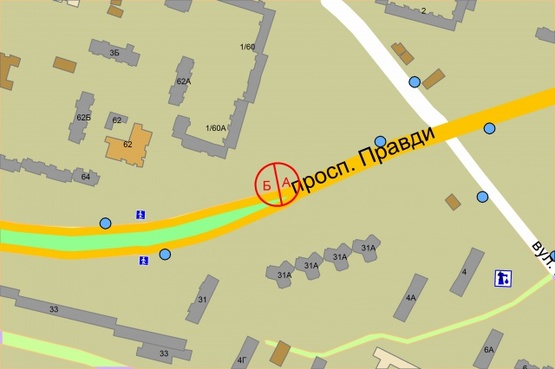 Схема рекламной плоскости по адресу Правди проспект, 58 (ТЦ" Орнамент")