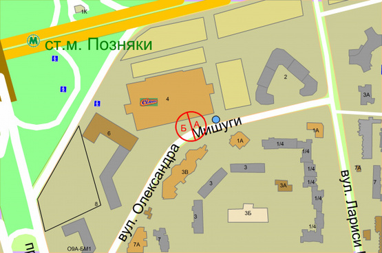 Схема рекламной плоскости по адресу Мишуги Олександра, 4 (ТЦ"Піраміда")