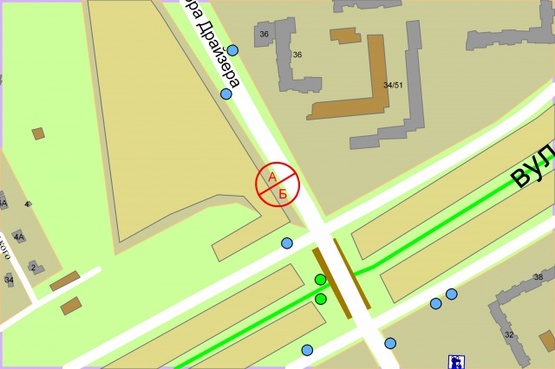 Схема рекламної площини за адресою Теодора Драйзера 34-51/ Оноре де Бальзака, (світлофор)