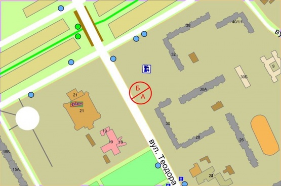 Схема рекламної площини за адресою Драйзера Теодора, навпроти буд. 21