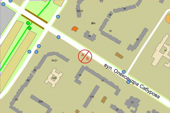 Схема рекламной плоскости по адресу Сержа Лифаря (Сабурова), 19  (рух від вул. Оноре де Бальзака)