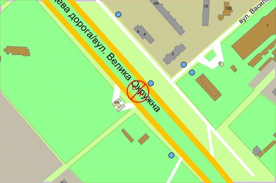 Схема рекламной плоскости по адресу Кільцева дорога, 9А / Василя Касіяна, розподілювач (зуп. Теремки-1)