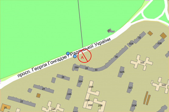 Схема рекламной плоскости по адресу Георгія Гонгадзе (Радянської України) проспект, 28 (зупинка міск. трансп. Аптека)