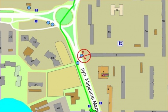 Схема рекламной плоскости по адресу Маршала Малиновського, 3 (за 100 метрів  до вул Маршала Тимошенка, світлофор)