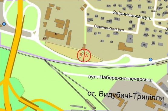 Схема рекламной плоскости по адресу Залізничне шосе, рух від М"Видубичі" за 250 метрів до вул.Михайла Бойчука (Кіквідзе)