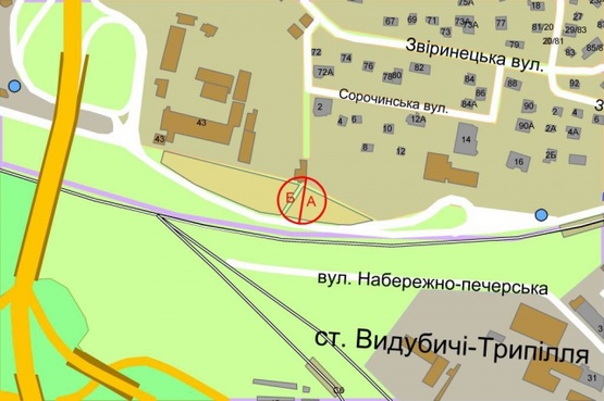 Схема рекламной плоскости по адресу Залізничне шосе, рух від М"Видубичі" за 250 метрів до вул.Михайла Бойчука (Кіквідзе)