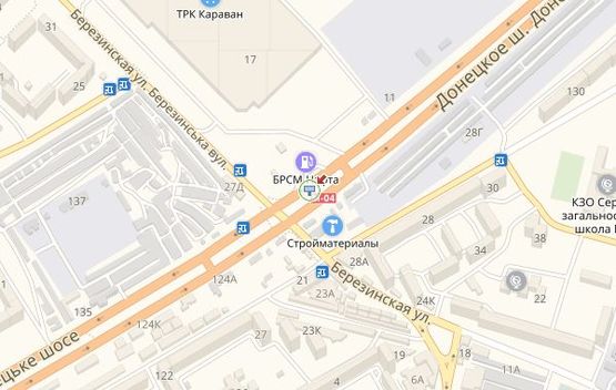 Схема рекламной плоскости по адресу ул.Березинская - Березинский - Донецкое Шоссе ПРИЗМА