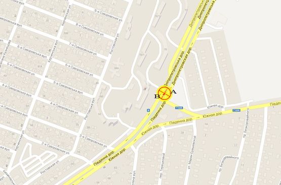 Схема рекламной плоскости по адресу Днепропетровская дорога №70 правая В1