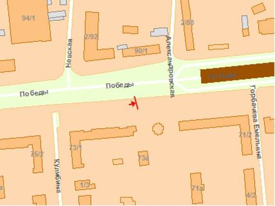 Схема рекламної площини за адресою Победы пр. 73-1, в центр