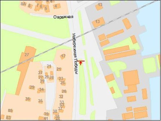 Схема рекламної площини за адресою Набережная Победы ул. - Овражная ул., Институт физультуры, в центр