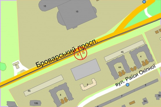 Схема рекламной плоскости по адресу просп. Броварський, 15 напроти