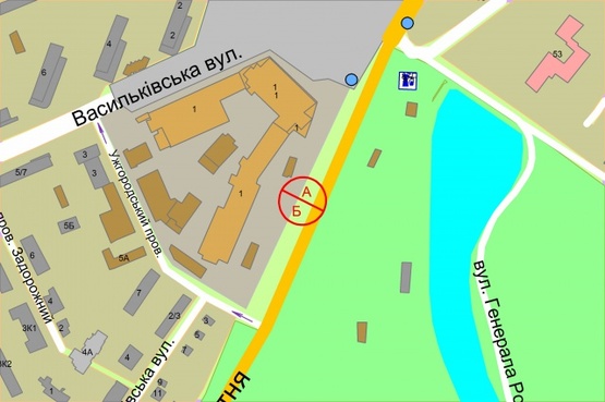 Схема рекламной плоскости по адресу Голосіївський проспект (40-річчя Жовтня), 1 (за 150 метрів до Голосіївської площі), на розподілювачі ліворуч