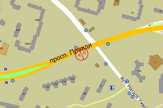 Схема рекламной плоскости по адресу Правди проспект / Свободи проспект / Наталії Ужвій