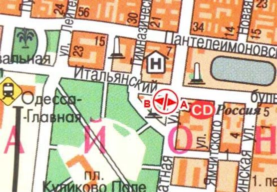 Схема рекламної площини за адресою Итальянский бл-р -  Куликово поле ул. В