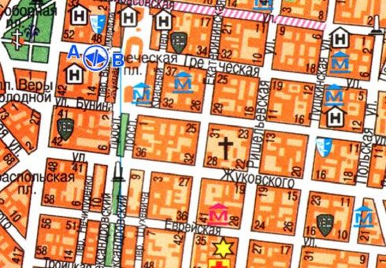 Схема рекламной плоскости по адресу Греческая, 43 - пер.Вице адмирала Жукова А