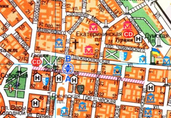 Схема рекламной плоскости по адресу Гаванная ул., 13 - Дерибасовская ул., 20 А