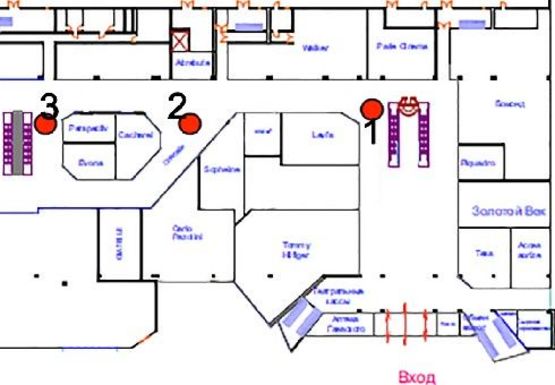 Схема рекламной плоскости по адресу ТЦ Fontan Sky холл №2А2