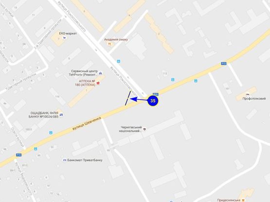 Схема рекламной плоскости по адресу ул. Шевченко х ул. Рокоссовского призма (грань 1)