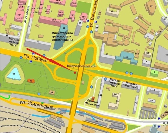 Схема рекламной плоскости по адресу Пр.Победы,9а/Возд.мост (со стор. Дворца бракосочет)-призма пл.2