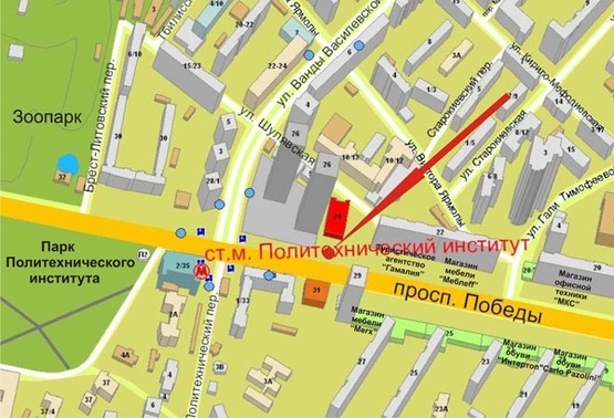 Схема рекламной плоскости по адресу Пр.Победы,24-26 (А) ст.м.КПИ-из центра-призма пл.1