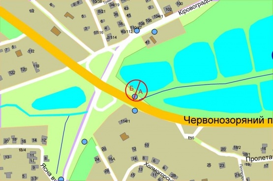 Схема рекламної площини за адресою Валерия Лобановского (Краснозвездный) проспект / Кировоградская ул.