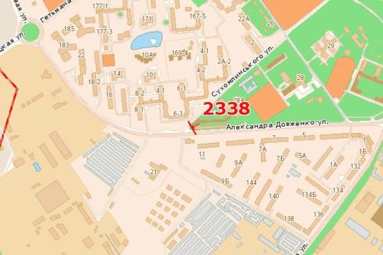 Схема рекламной плоскости по адресу Довженка вул. - Сухомлинського вул. (з центру, ліва)