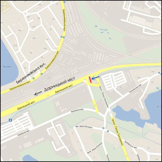 Схема рекламной плоскости по адресу (258743) Пр.Григоренко, к Дарн. мосту, разделитель